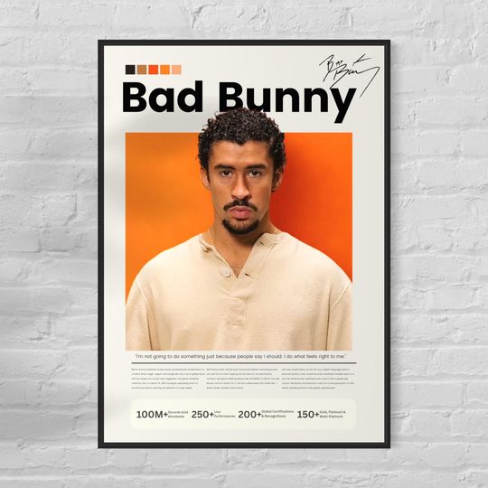 Bad Bunny Wall Art - Latin Music Poster - Orange Vertical Poster