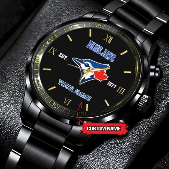 Discover Personalized Toronto Baseball Blue Jayss Team Men Black Stainless Steel Watch