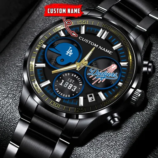 Discover Personalized Los Angeles Baseball Dodgerss Team Men Black Stainless Steel Watch