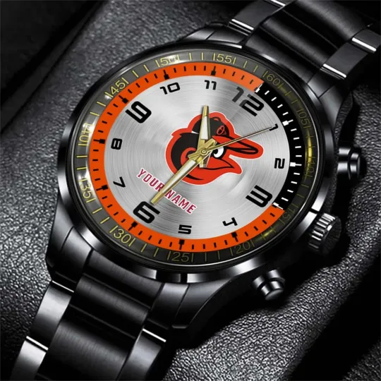 Discover Personalized Baltimore Baseball Orioless Team Men Black Stainless Steel Watch