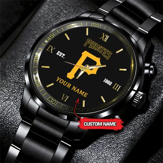 Discover Personalized Pittsburgh Baseball Piratess Team Men Black Stainless Steel Watch