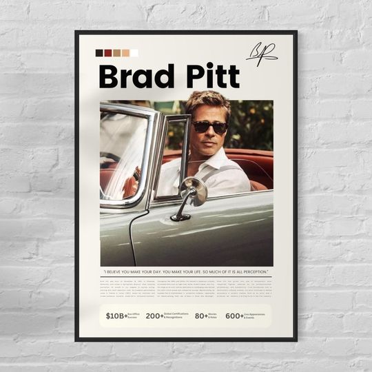 Discover Brad Pitt Wall Art - Celebrity Poster - Hollywood Icon Vertical Poster