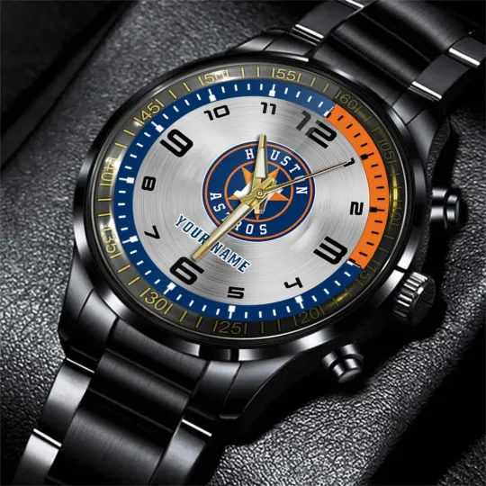 Discover Personalized Houston Baseball Astross Team Men Black Stainless Steel Watch Gift