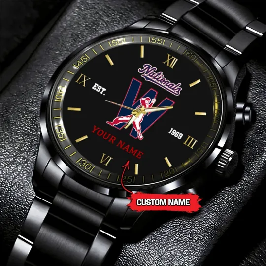 Discover Personalized Washington Baseball Nationalss Team Men Black Stainless Steel Watch