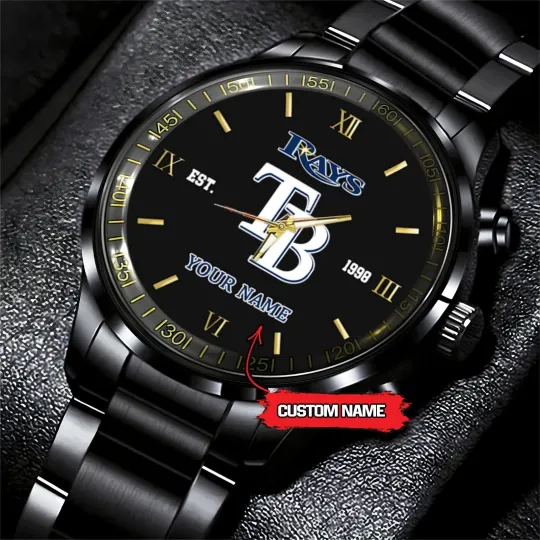 Discover Personalized Tampa Bay Baseball Rayss Team Men Black Stainless Steel Watch Gift