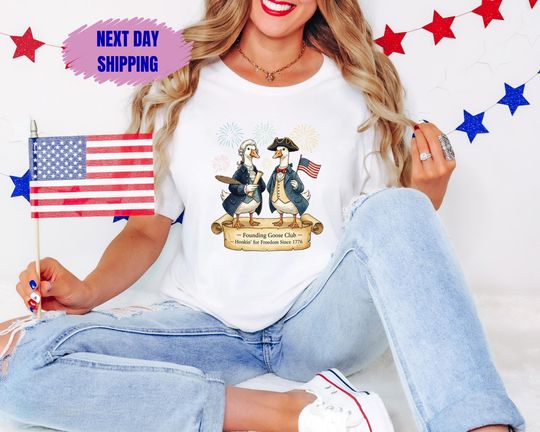 Discover Founding Goose Club Patriotic T-Shirt, Cute Founding Fathers Goose Clipart, 250th Anniversary USA