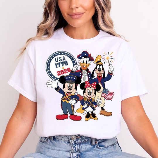 Discover Mickey And Friends USA 250 Shirt, 17762026 Patriotic Anniversary Tee, Classic Stars America Shirt, 4th of July T-Shirt