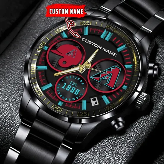 Discover Personalized Arizonna Baseball Diamondbackss Team Men Black Stainless Steel Watch