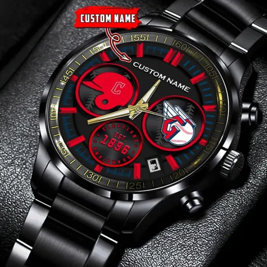 Discover Personalized Cleveland Baseball Guardianss Team Men Black Stainless Steel Watch