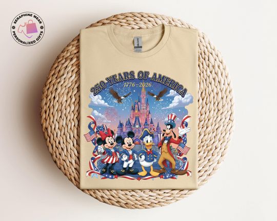 Discover 250 Years Of America Disney Shirt, Mickey And Friends US Anniversary Gift, Freedom Patriotic USA Flag Tshirt