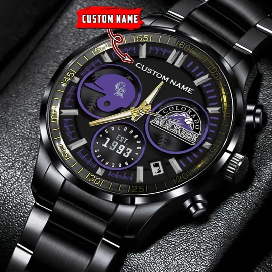 Discover Personalized Colorado Baseball Rockiess Team Men Black Stainless Steel Watch