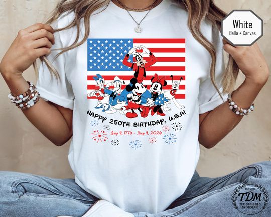 Discover Happy 250th Birthday USA Mickey and Friends Shirt, Disney Patriotic Shirt, Independence Day USA Shirt, 4th of July 2026 Disney Tee