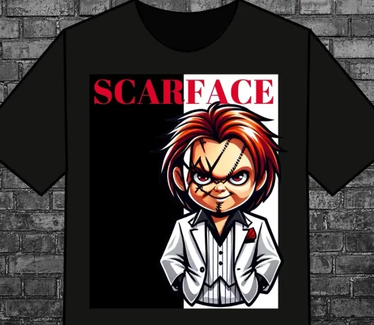Scarface Chucky inspired Custom Black T-shirt Tee Top
