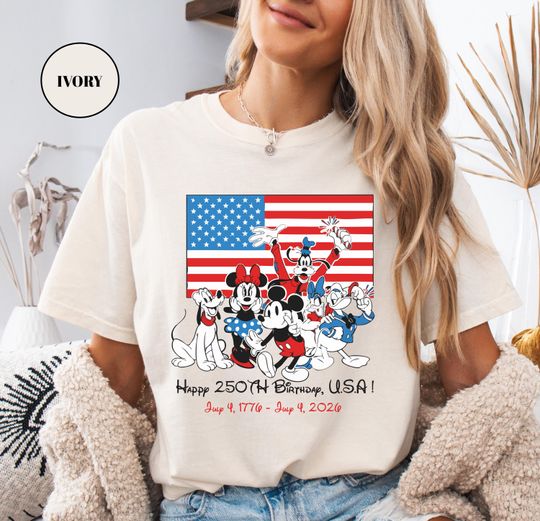 Discover Disney 4th Of July Shirt, 250th Anniversary Mickey Minnie Sweatshirt, 250 Years Fourth Semiquincentennial Independence Gift Comfort Colors