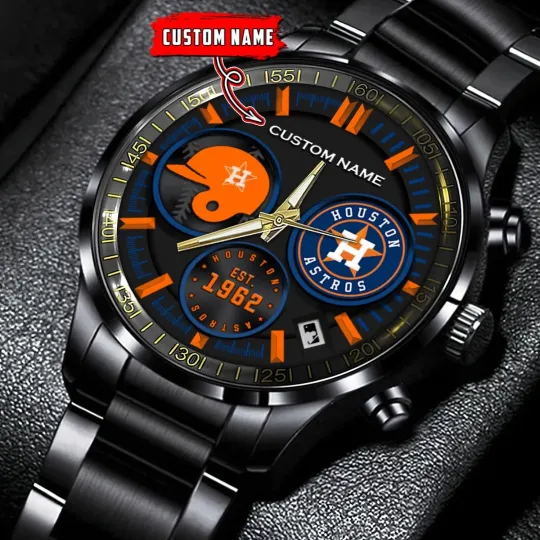 Discover Personalized Houston Baseball Astross Team Men Black Stainless Steel Watch Gift
