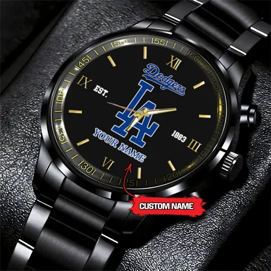Discover Personalized Los Angeles Baseball Dodgerss Team Men Black Stainless Steel Watch
