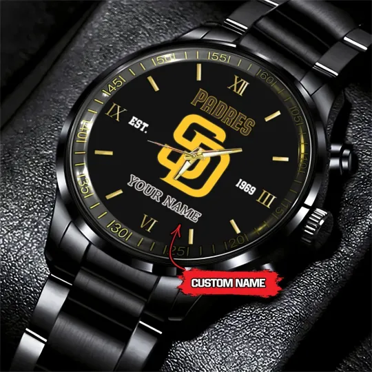 Discover Personalized San Diego Baseball Padress Team Men Black Stainless Steel Watch
