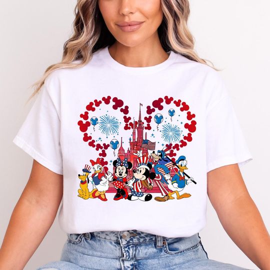 Discover Mickey And Friends 4th Of July Shirt, Minnie And Mickey America Tee, USA 250th Anniversary Shirt, Retro Independence Day Cartoon Shirt