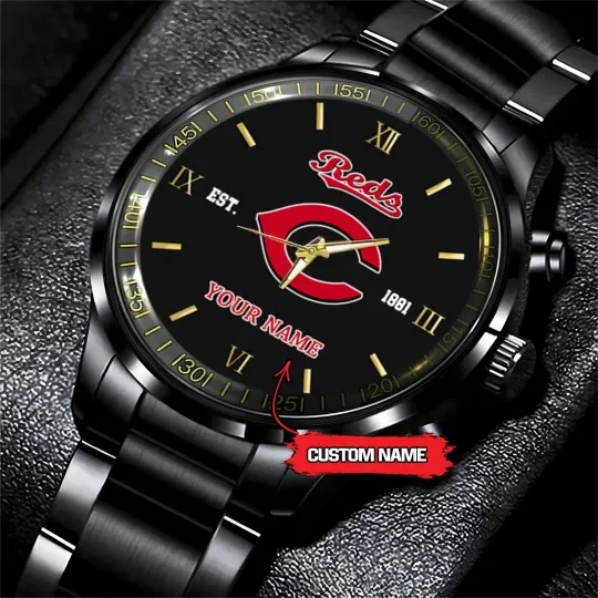 Discover Personalized Cincinnati Baseball Redss Team Men Black Stainless Steel Watch Gift