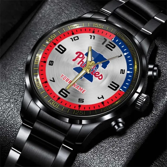 Discover Personalized Philadelphia Baseball Philliess Team Black Stainless Steel Watch