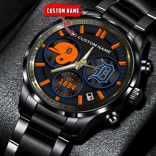 Discover Personalized Detroit Baseball Tigerss Team Men Black Stainless Steel Watch Gift