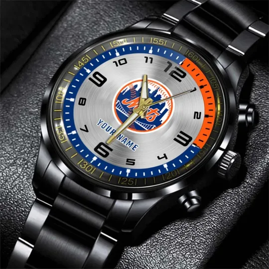Discover Personalized New York Baseball Metss Team Men Black Stainless Steel Watch Gift