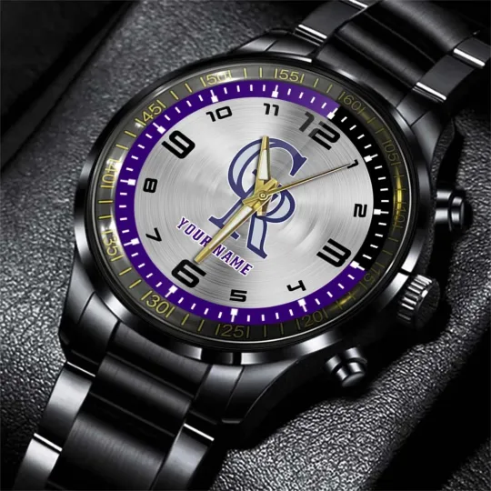 Discover Personalized Colorado Baseball Rockiess Team Men Black Stainless Steel Watch
