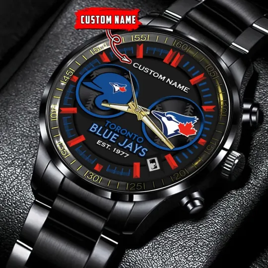 Discover Personalized Toronto Baseball Blue Jayss Team Men Black Stainless Steel Watch
