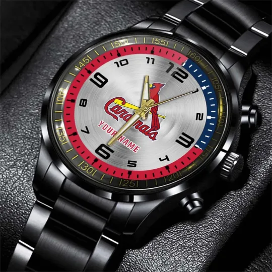 Discover Personalized St. Louis Baseball Cardinalss Team Men Black Stainless Steel Watch