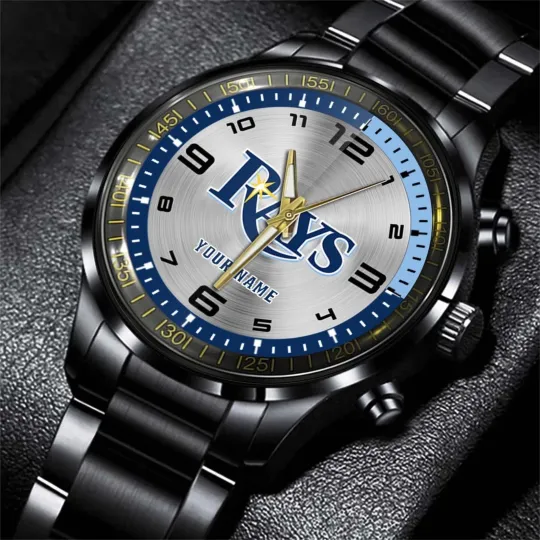 Discover Personalized Tampa Bay Baseball Rayss Team Men Black Stainless Steel Watch Gift
