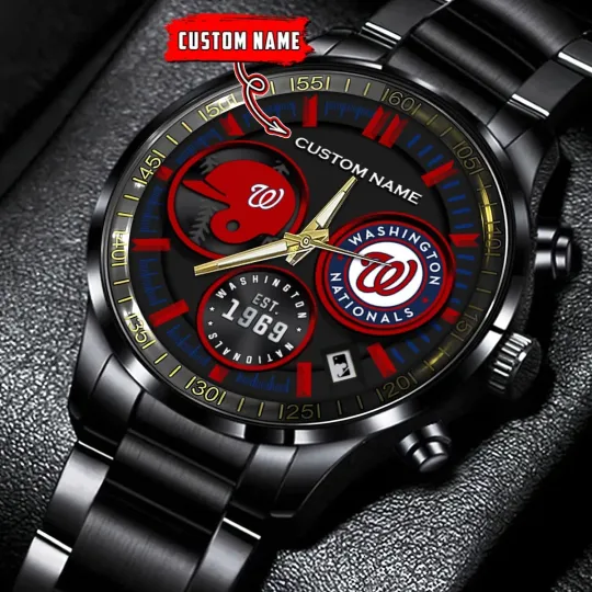 Discover Personalized Washington Baseball Nationalss Team Men Black Stainless Steel Watch