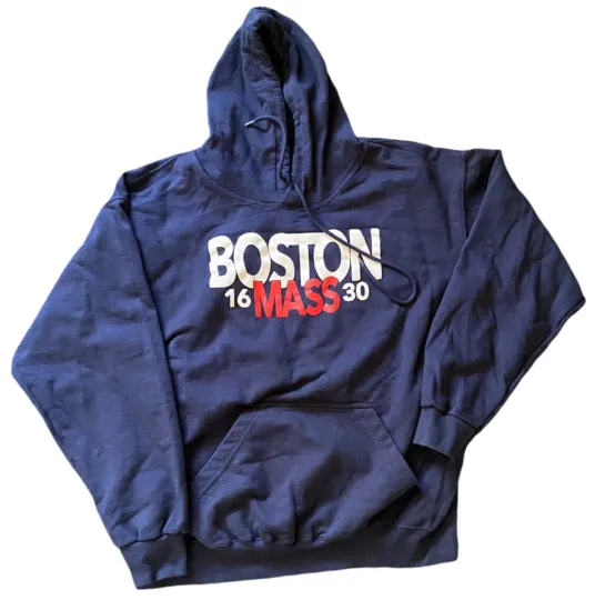 Discover Boston 1630 Pullover Hoodie XL Cotton Blend Tourist Boston Harbor Pilgrims