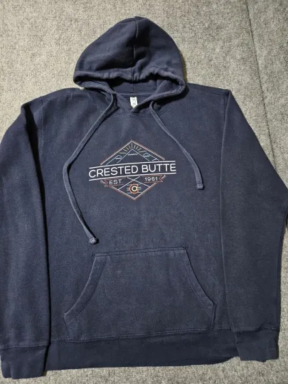 Discover Crested Butte Colorado Blue Pullover Hoodie Size M