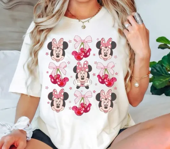 Discover Disneyland Coquette Cherry Bow Shirt, Minnie Mouse Cherry Coquette comfort color