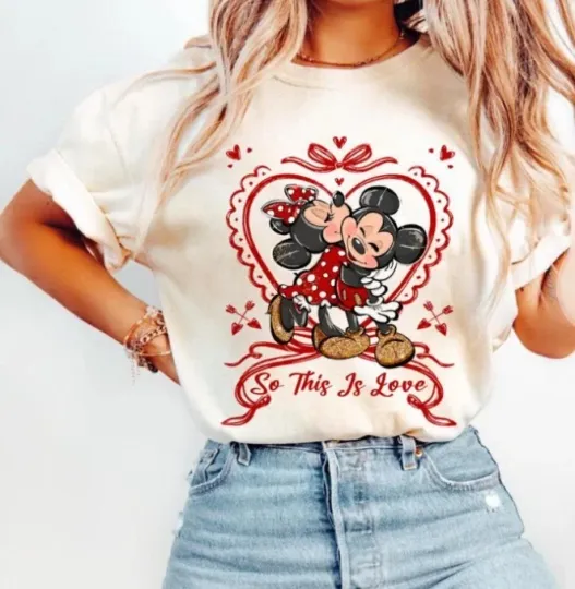 Discover Coquette Bow Disney Mickey Minnie Valentine Shirt Disney Comfort Color shirt/new
