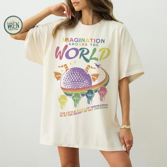 Discover Imagination Around The World Epcot Shirt, Figment Little Spark of Innovation Tee, Disney World Trip Matching Shirt, Spaceship Earth Shirt