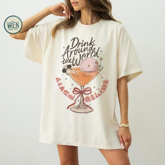 Discover Retro Disney Epcot Drink Around The World Shirt, Disney Cocktail Shirt, Epcot World Tour Shirt, Disney Vacation Tee, Disney Trip Shirt
