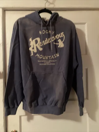 Discover Rocky Mountain Rendezvous 2007 Boulder Colorado Hoodie Sweatshirt  M Periwinkle