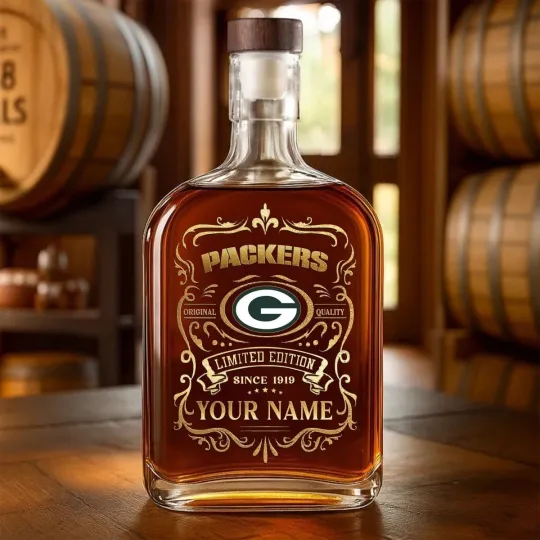 Discover Personalized Green Bay Football Packerss Team Whiskey Decanter Whiskey Bottle