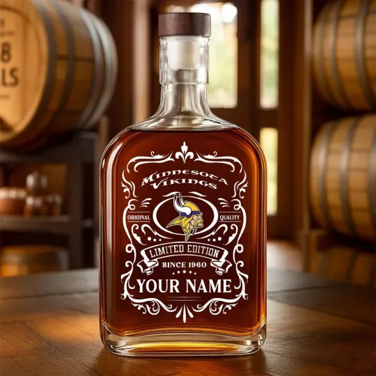 Discover Personalized Minnesota Football Vikingss Team Whiskey Decanter Whiskey Bottle