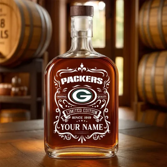 Discover Personalized Green Bay Football Packerss Team Whiskey Decanter Whiskey Bottle