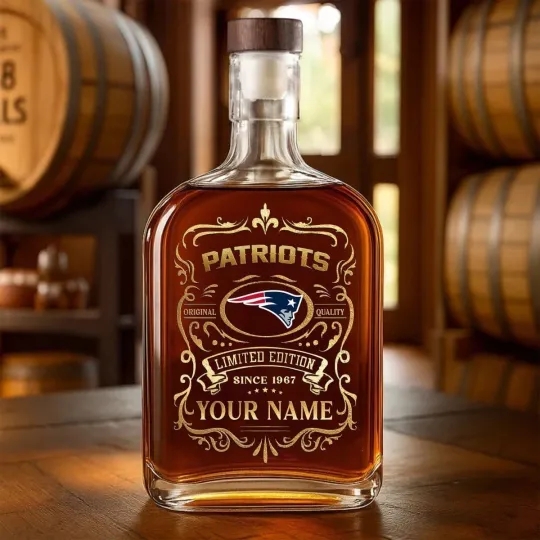 Discover Personalized New England Football Patriotss Team Whiskey Decanter Whiskey Bottle