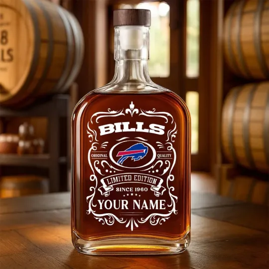 Discover Personalized Buffalo Football Billss Team Whiskey Decanter Whiskey Bottle Gift