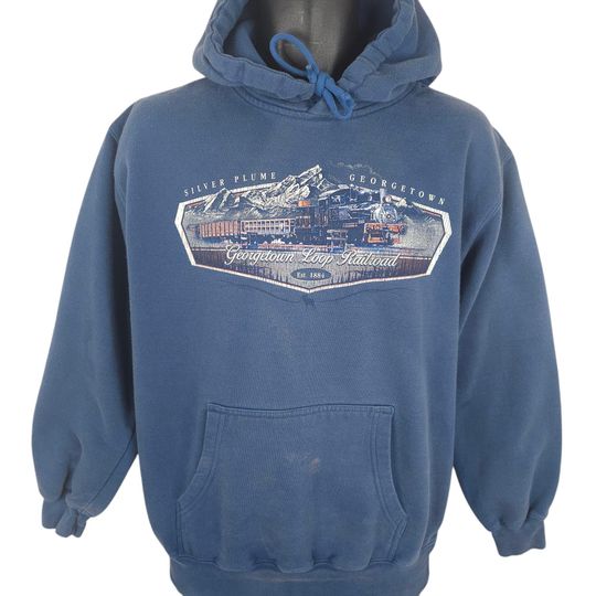 Discover Vintage Georgetown Loop Railroad Sweatshirt Hoodie Mens Size Small Blue Y2K Train