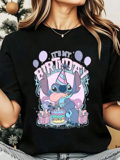 Discover Disney T-Shirt Happy Stitch Birthday Cake Men Women Unisex #8