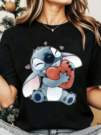 Discover Disney T-Shirt Happy Stitch Holding Heart Men Women Unisex #7