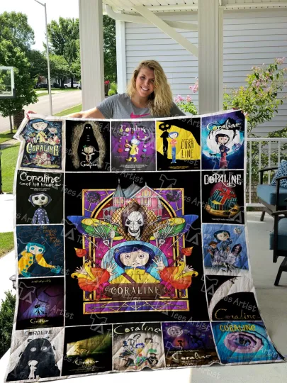 Discover Coraline Fleece Sherpa Quilt Blanket Gift for Fan
