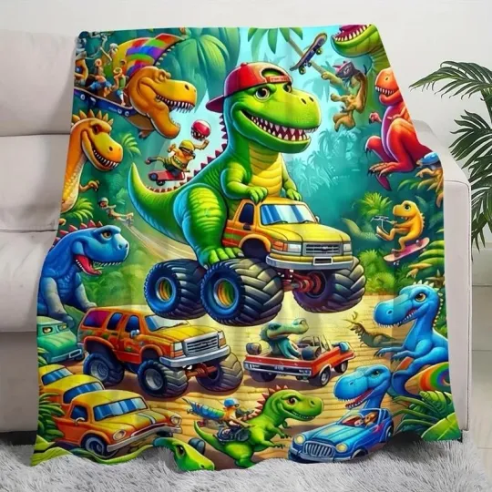 Discover Soft Funny Throw Blanket Vibrant Cartoon Dinosaur Design