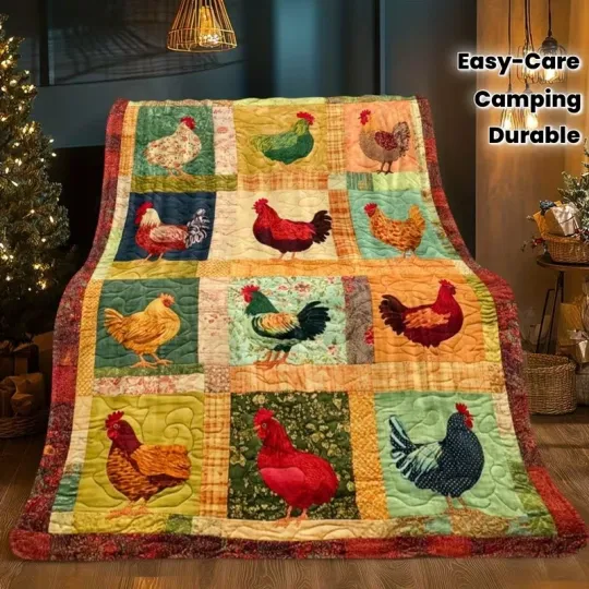 Farmhouse Chicken Print Quilt Lightweight Flannel Blanket