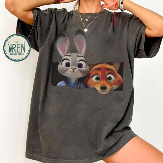 Discover Coquette Bow Watercolor Zootopia T-Shirt, Judy Hopps, Nick Wilde, Retro Disney Zootropolis Tee, WDW Family 2026 Trip Shirt